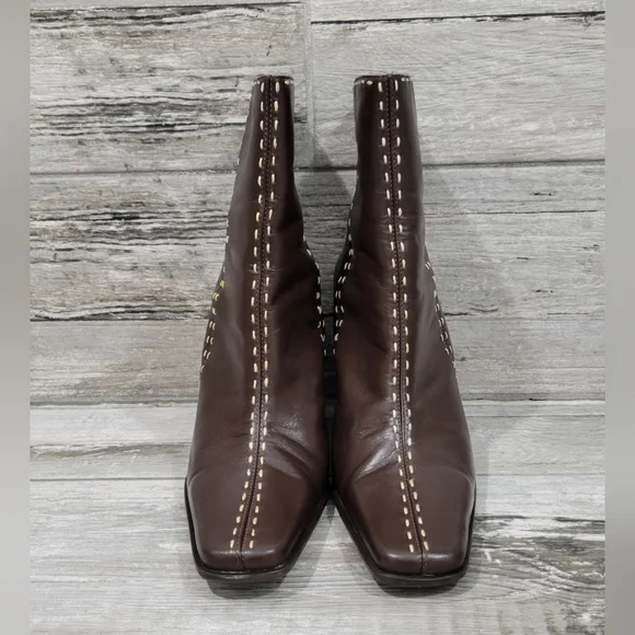 Retro (90's) Diba "Elko" Square-Toe Top-Stitch Wedge Heel Boots - Picture 7 of 15